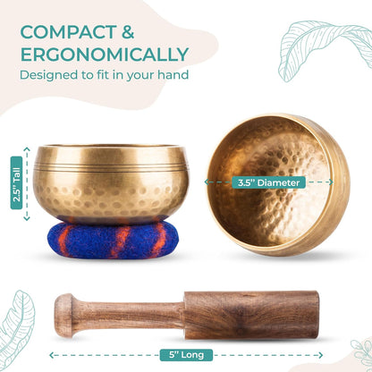 Handcrafted Tibetan Singing Bowl Set – 3.5” Sound Bowl for Meditation, Sound Healing & Yoga – Healing Instrument with Wooden Striker & Cushion – Authentic Hand-Hammered in Nepal
