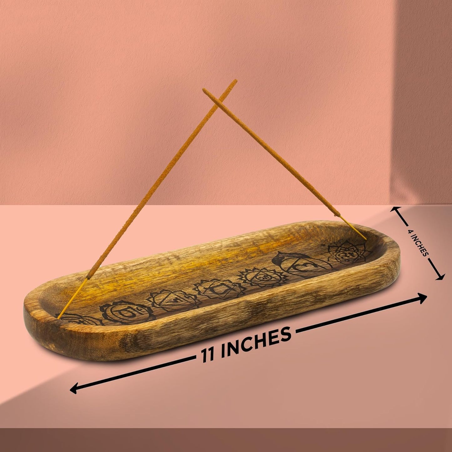Incense Holder-Incense Burner/Ash Catcher-Handmade Wooden Insence Tray Home Decor 11x4x1.2 Inches