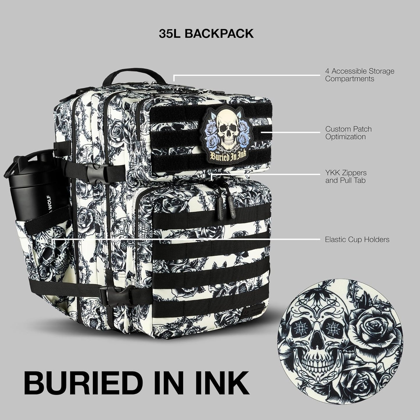 WOLFpak 35L Tactical Gym Backpack (Alpha Black) Durable 1000D Waterproof Oxford Material with MOLLE Webbing, Laptop Pocket & Dual Cup Holders, Durable Fitness/Travel/Military Daypack