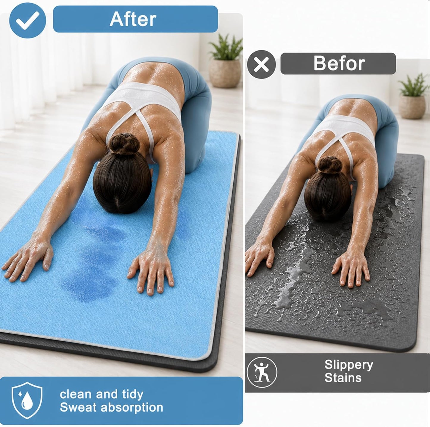 Hot Yoga Towel Non-Slip, 2 Pack Thick & Soft Yoga Mat Towel, Sweat Absorbent, with Grip Dot, 72" x 27", Yoga Towel for Hot Yoga, Pilates, Fitness and Gym Workouts, Light Pink