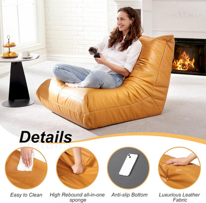Hobestluk Giant Bean Bag Chair Lazy Floor Sofa, Memory Foam Fireside Sofa for Adults, Big Beanbag Faux Leather Armless Chair for Living Room Bedroom Dorm Office (Brown, Single)