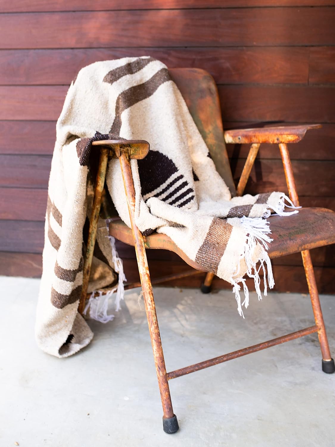 Mexican Blanket by Laguna Beach Textile Co - Beach, Yoga, Camping, or Decorative Throw Blanket - Traditional Handmade Serape (Ivory)