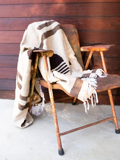 Mexican Blanket by Laguna Beach Textile Co - Beach, Yoga, Camping, or Decorative Throw Blanket - Traditional Handmade Serape (Ivory)