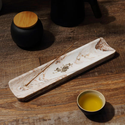 Koville Marble Incense Holder, Incense Holder for Sticks, Incense Sticks Holder Ash Catcher for Meditation Yoga SPA, Natural Stone Incense Burner, Home Table Decor (Green)