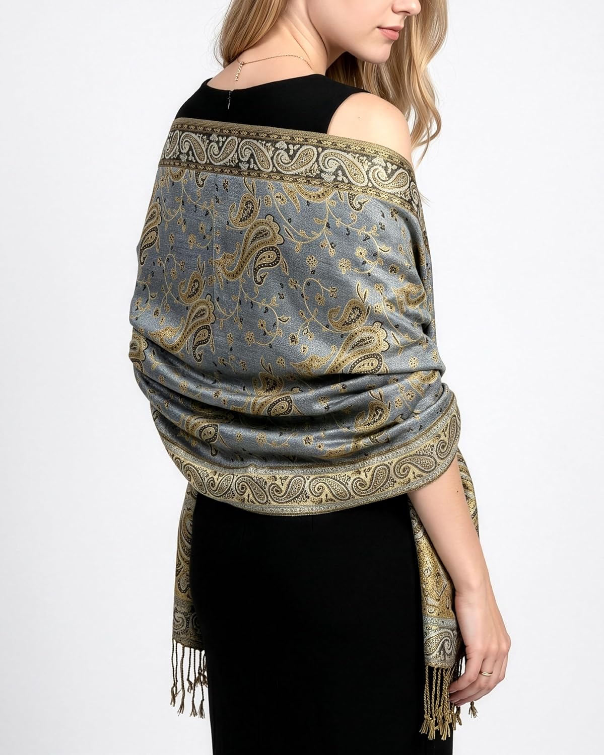Achillea Reversible Paisley Pashmina Rave Scarf – Exotic Indian Shawls and Wraps for Evening Dresses, Festivals, All Seasons - Colors A
