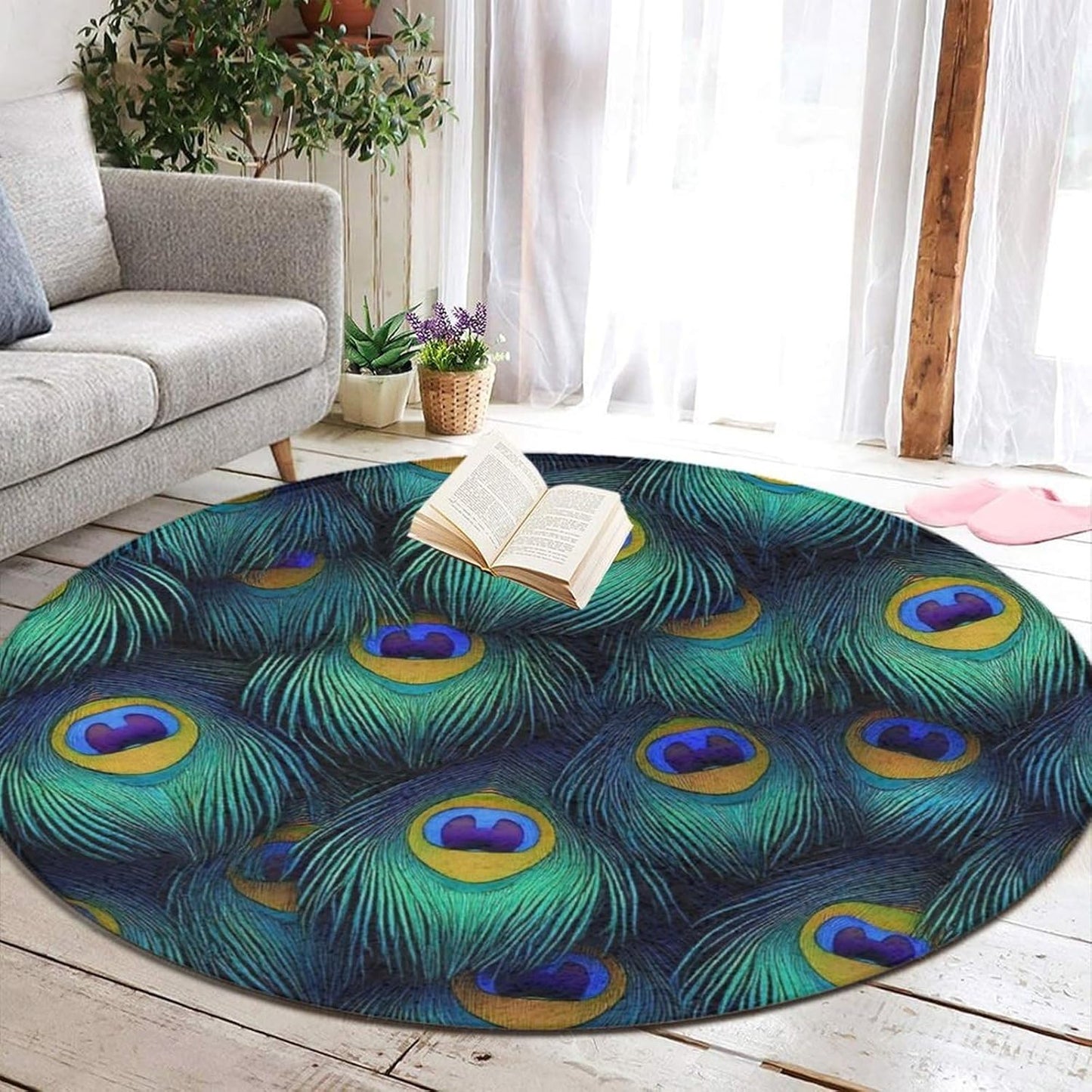 Soft Round Yoga Carpet, Office Chair Decor Round Mat for Carpet and Hardwood Floors Purple Butterfly