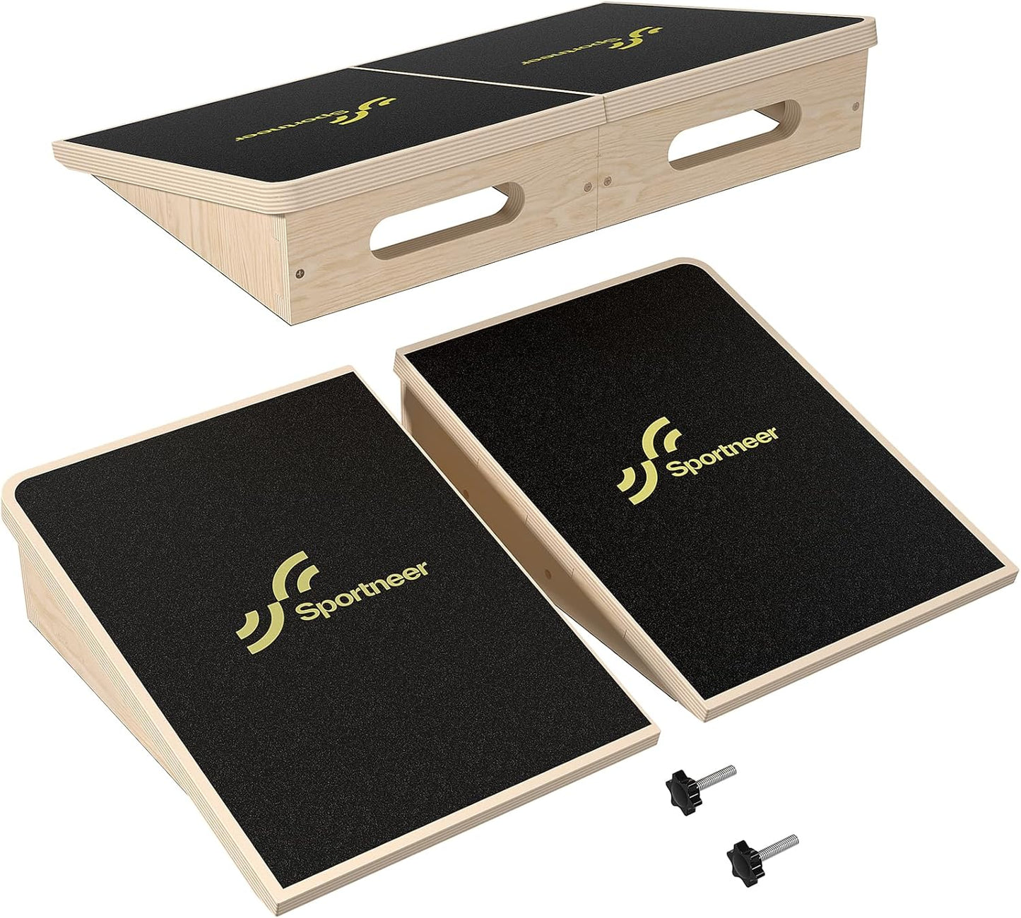 Sportneer Squat Wedge - Squat Wedge Block 1200 LBS - 15°/ 20° Slant Board for Squats Wooden Heel Elevated Board for Squats Weightliting Home Gym Squat Wedge Non-Slip