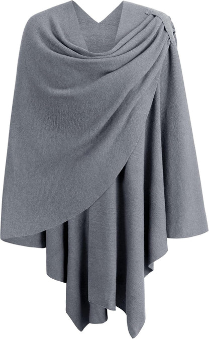 PULI Womens Large Cross Front Poncho Sweater Wrap Topper Knitted Elegant Shawls Cape for Fall Winter