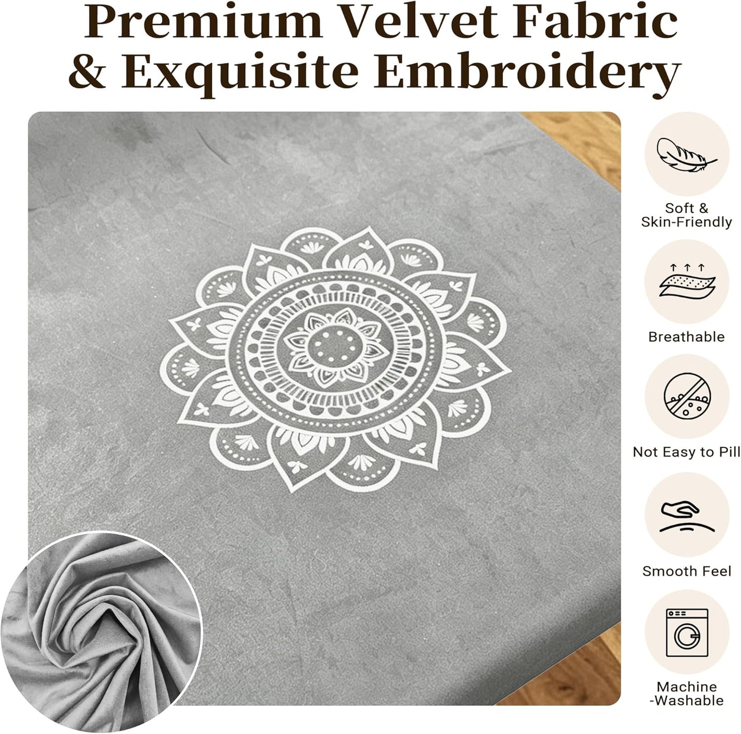 Luxe Velvet Meditation Cushion Set, Zafu Yoga Floor Mat High-Density Foam, 26.4" Large Floor Pillows, Removable Washable Cover for Indoor/Outdoor Use, Metaphysical Mandala Design