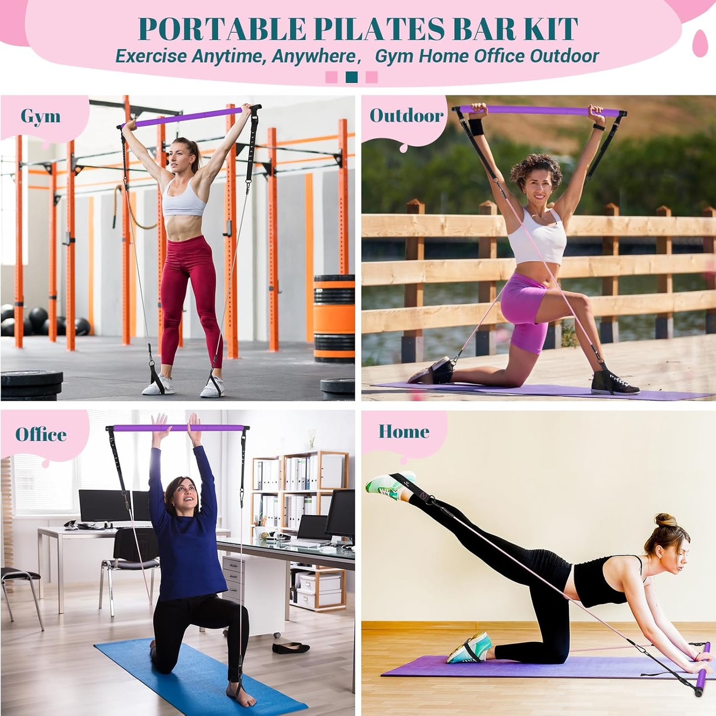 COFOF Pilates Bar Kit with Resistance Bands, Multifunctional Yoga Pilates Bar with Heavy-Duty Metal Adjustment Buckle, Portable Home Gym Pilates Resistance Bar Kit for Women Full Body Workouts