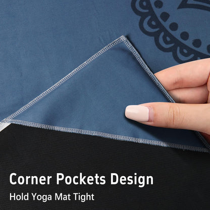 Hot Yoga Mat Towel with Corner Pockets Yoga Towels for Hot Yoga Non Slip with Travel Bag Sweat Absorbent Yoga Blankets Mat Cover for Workout Gym 70"x26" (Mountain-01, 70x26)