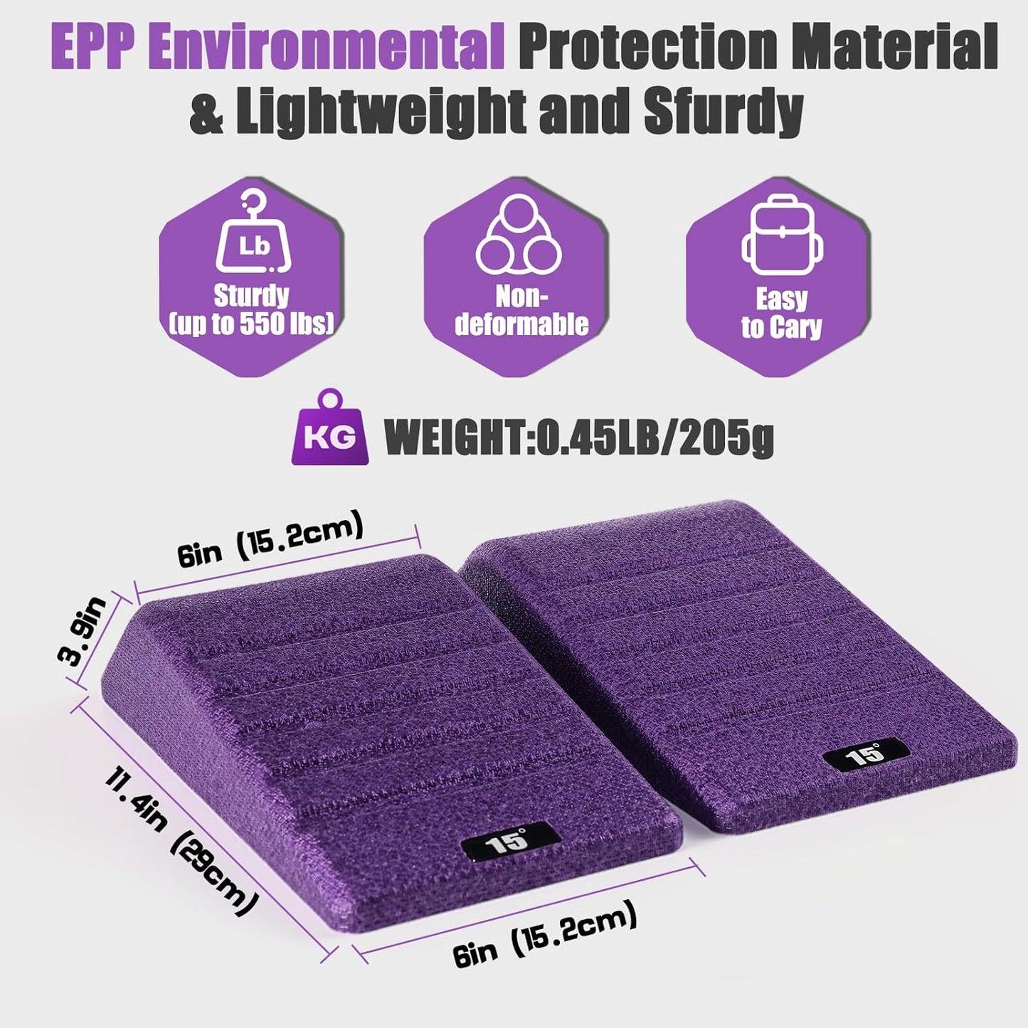 Squat Wedge Block 2PCS Non Slip Professional Ramp - 550 LBS Weight Capacity - Slant Board for Calf Stretching - Calf Stretcher Slant Board - Yoga Blocks