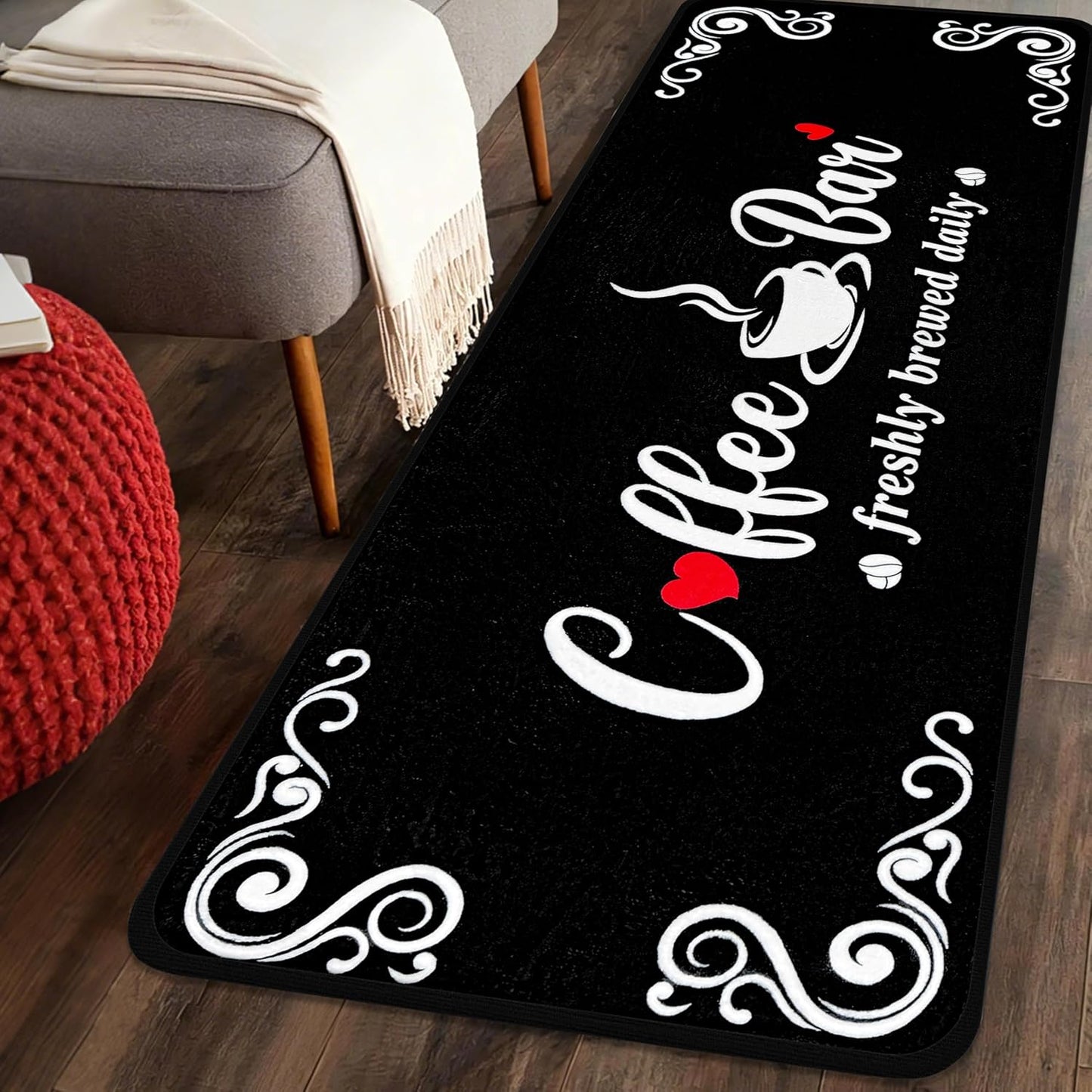 Coffee Kitchen Rug, 20"x47" Soft Velvet Kitchen Runner, Laundry Room Rugs Thickened TPR Bottom Floor Mat, Friendly for Kids & Pets, Multi-Use for Yoga Office, Coffee Station Rug Decor