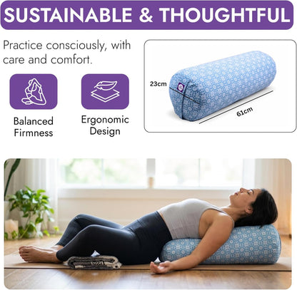 Yogikuti Iyengar Yoga Bolster for Restorative Yoga and Meditation – Lightweight Cotton Support Pillow with Handle for Easy Carry, Versatile for Pose Modification, Balance, Back Relief, and Relaxation