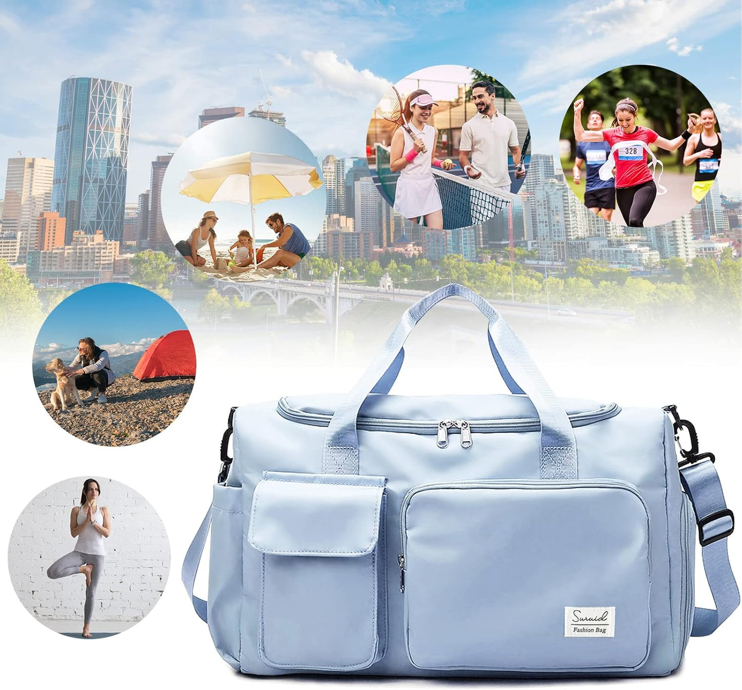 Suruid Travel Yoga Duffel Bag with Shoes Compartment Sports Gym Handbag with Dry Wet Separated Pocket for Training Men and Women, Overnight /Weekender Bag - Pink
