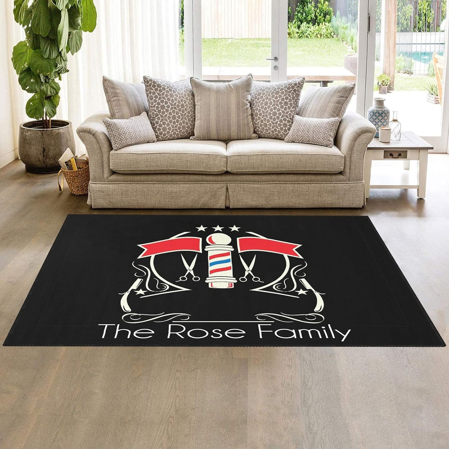 Barber Shop Welcome Salon Area Rug Custom Personalized Carpet for Living Room Yoga Bedroom Playing Room Camping 5.2'x7.5'