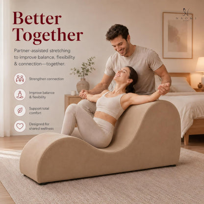 Naomi Home Yoga Chair for Adults - Ergonomic Yoga Chaise Lounge Bench, Wood & Metal Frame, 330 lb Capacity, Upholstered Microfiber Lounge for Deep Stretching, Relaxation & Creative Comfort - Red
