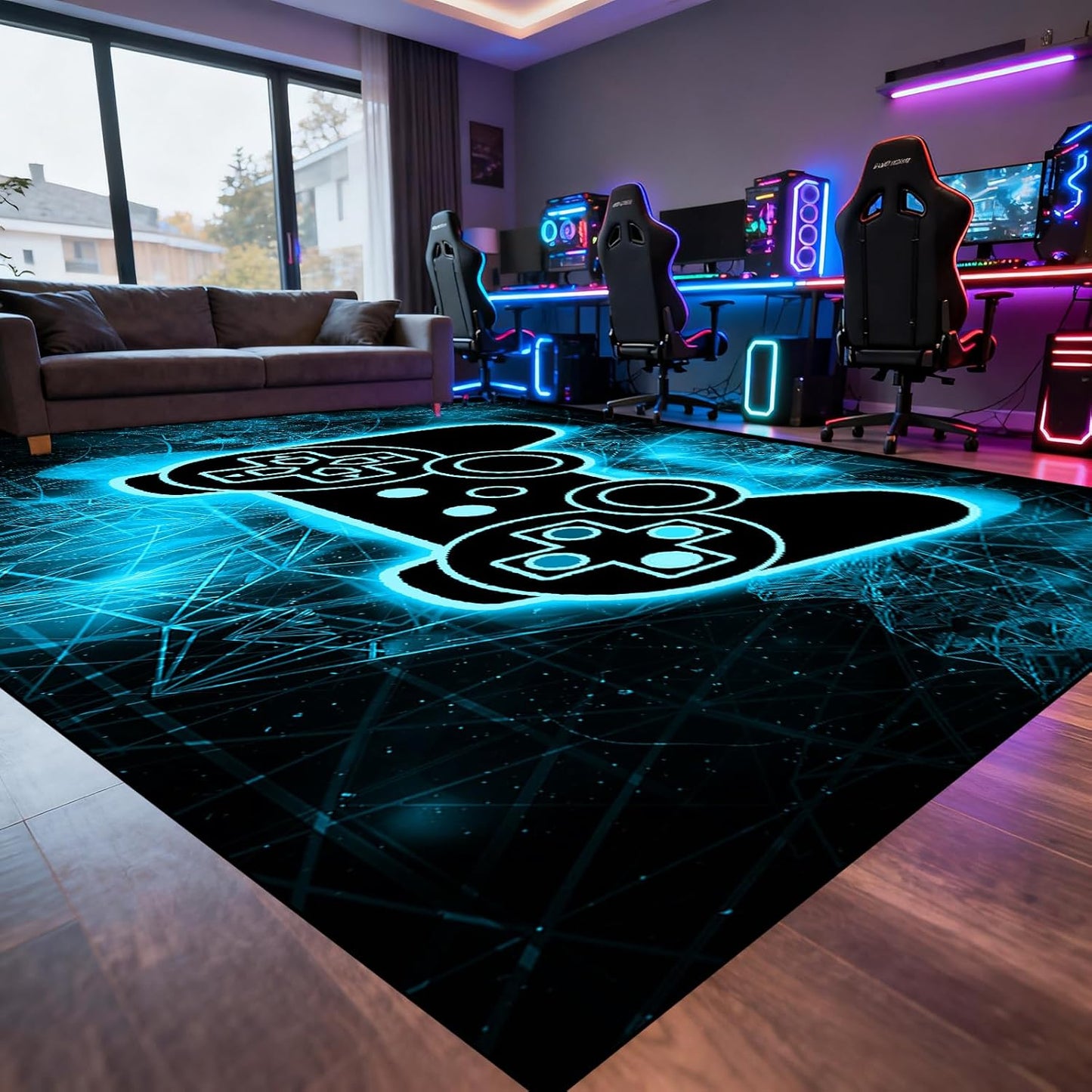 Video Game Rug - Gaming Themed Rug Gamepad Controller Area Rugs for Bedroom Gaming Carpet for Boys Game Carpet for Playrooms Bedroom Doormat Yoga Mats