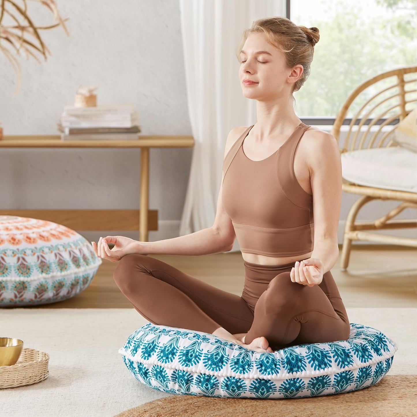 Codi Meditation Floor Pillow Set of 2, Round Large Pillows Seating for Adults, Bohemian Mandala Circle Cushion for Outdoor Fireplace Yoga Living Room, 32 Inch, Memory Foam Added, Purple Orchid NEW