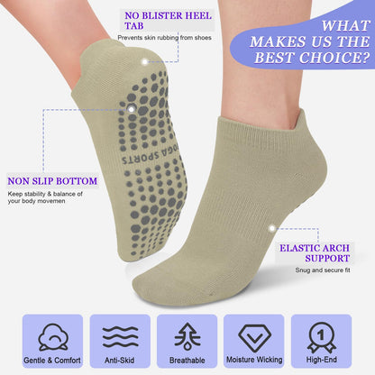 yeuG Pilates Socks for Women Non Slip Grip Socks for Yoga, Barre, Hospital, Barefoot Grippy Yoga Sock Womens Gifts 4 Pairs