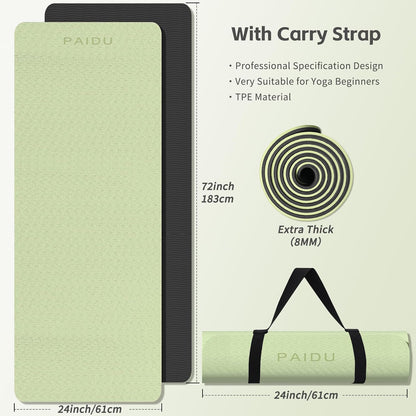 PAIDU Yoga Mat 8mm Super Thick TPE Fitness Mat | SGS Certified | Non-Slip, Odorless & Tear-Resistant | Unisex with Strap | for Yoga, Pilates, Meditation & Home Workouts