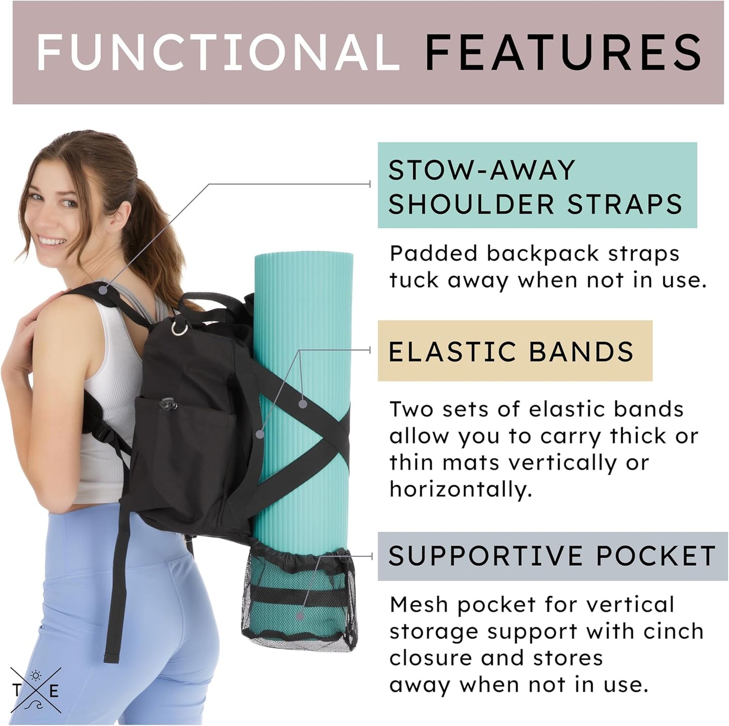 Yoga Mat Bag 4-in-1 Backpack, Tote Bag, Cross Body, Shoulder Bag – Water-Resistant, Durable, with Pockets, fits Thick & XL Mats – Carrier for Women & Men Ideal for Gym, Pilates, and Travel