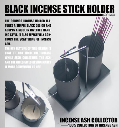 2 in 1 Incense Holder for Sticks Incense Burner Holder with Storage,Glass Upside Down Incense Holder for Sticks with Glass Ash Catcher for Meditation Yoga Spa Room Home Decor[Black]