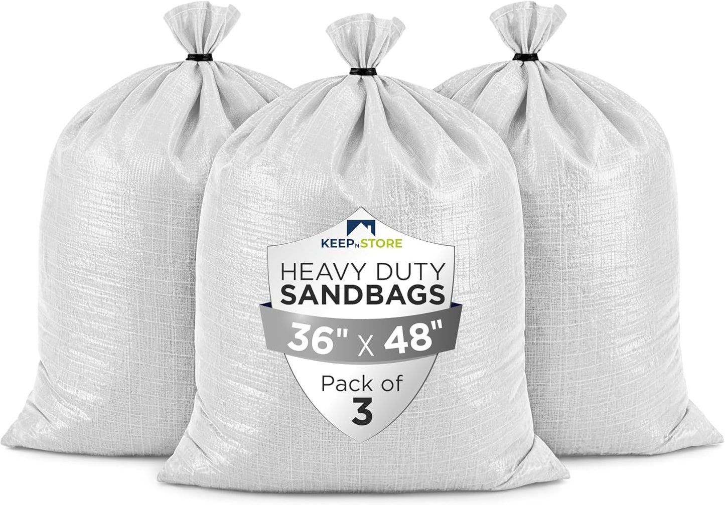 Heavy Duty Sand Bags Pack of 3, White Empty Sandbags with Built-In Ties, Woven Polypropylene UV Protection 1600 Hours, Fillable Sand Bags for Flood Control, Weight, 10x14 inches, 15 Pounds Volume