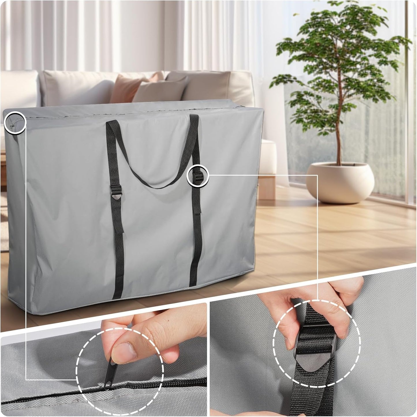 Folding Chair Storage Bag, Waterproof 600D Folding Table Carry Bag with Double Zippers, Adjustable Portable Lounge Chair Carrying Bags for Zero Gravity Chairs, 43" L x 11" W x 29" H (Grey,1 Pack)
