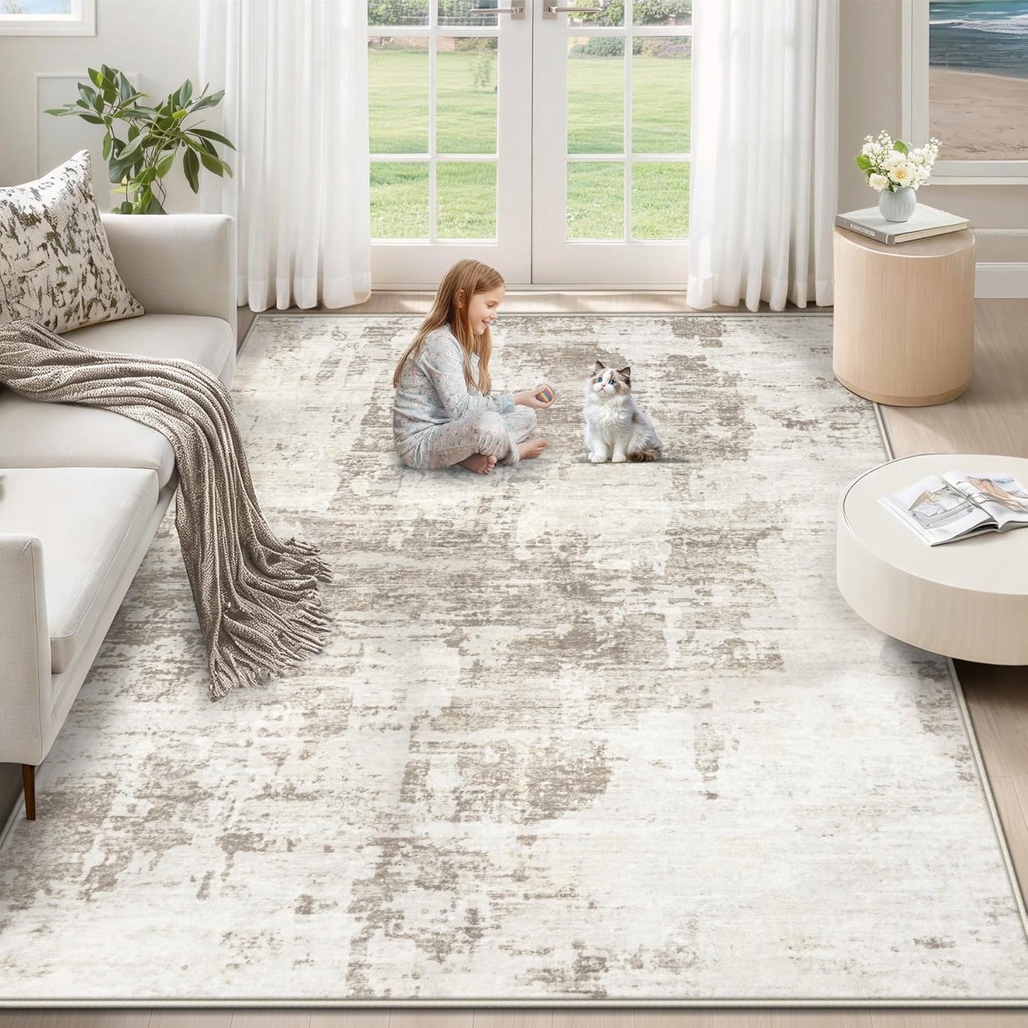 XLUEZ 8x10 Area Rugs for Living Room, Washable Modern Abstract Large Area Rug Neutral Soft Non Slip Kids Rug Stain Resistant Indoor Carpet for Bedroom Nursery Dining Children's Room(Blue, 8'x10')