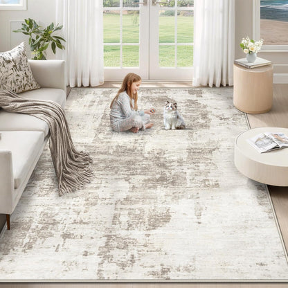 XLUEZ 8x10 Area Rugs for Living Room, Washable Modern Abstract Large Area Rug Neutral Soft Non Slip Kids Rug Stain Resistant Indoor Carpet for Bedroom Nursery Dining Children's Room(Blue, 8'x10')