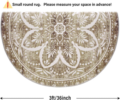 Carvapet 4ft Washable Round Rugs, Modern Abstract Circle Rug, Non Slip Rubber Backing Foldable Low Pile Carpet for Living Room Bedroom, 4ft Red/Orange Rug