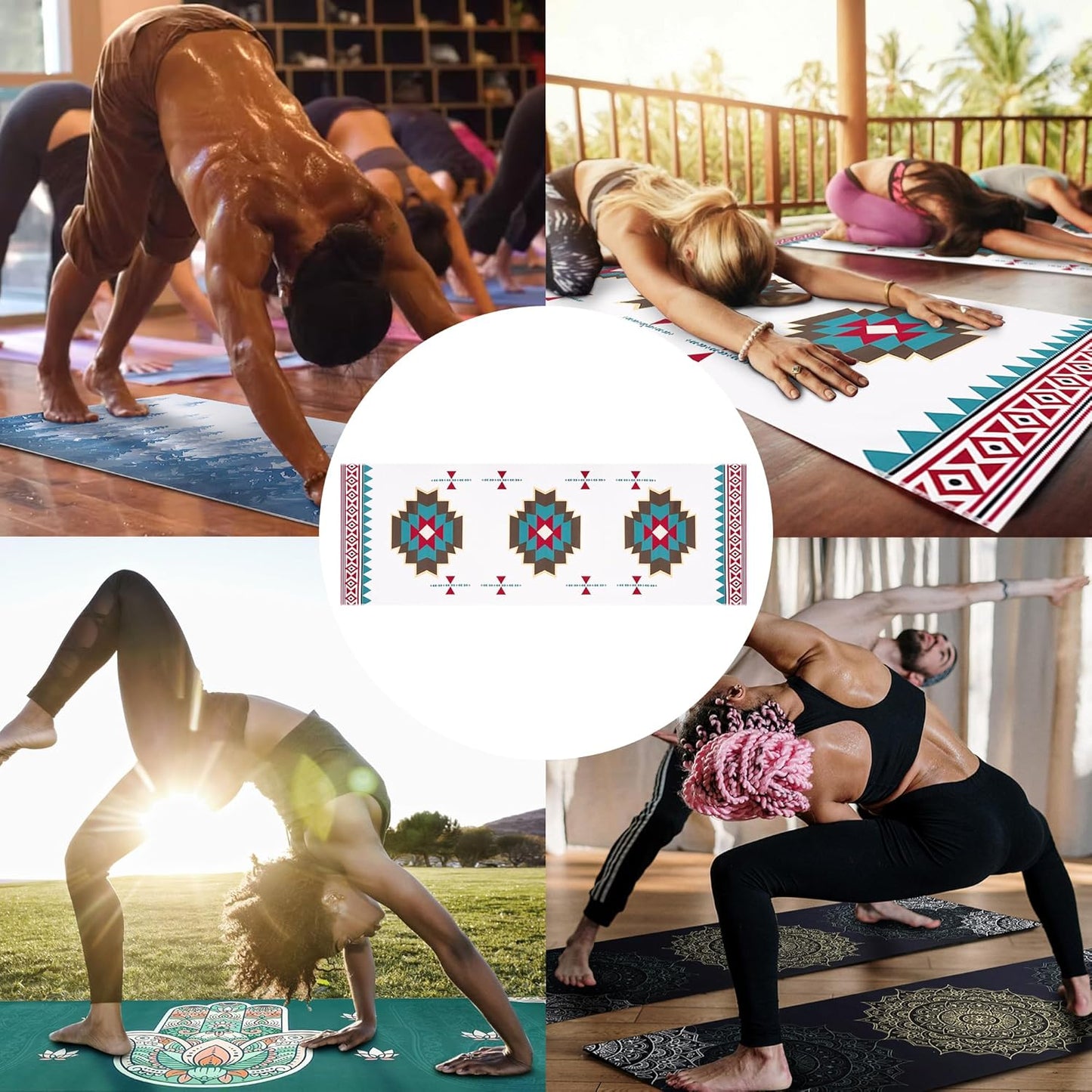 Yoga Mat Towel with Corner Pockets - Microfiber Yoga Towels for Hot Yoga Non Slip Moisture Wicking Sweat Absorbent, Tree of Life Yoga Towel Easy for Travel, Use in Hot Yoga,Bikram,Pilates and Fitness