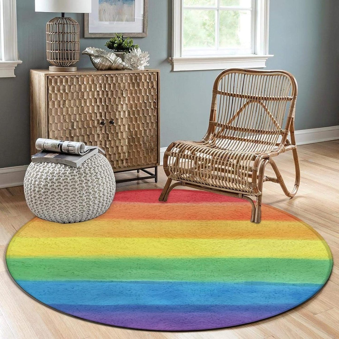 Soft Round Yoga Carpet, Office Chair Decor Round Mat for Carpet and Hardwood Floors Purple Butterfly