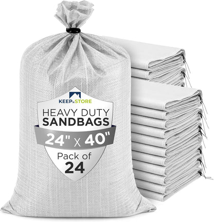 Heavy Duty Sand Bags Pack of 3, White Empty Sandbags with Built-In Ties, Woven Polypropylene UV Protection 1600 Hours, Fillable Sand Bags for Flood Control, Weight, 10x14 inches, 15 Pounds Volume