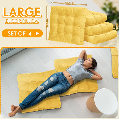 Jerify Floor Pillow Cushions Large Round Square Large Meditation Floor Pillow for Classroom Adult Meditation Picnic Party Seating Learning Daycare School(Square,Mixed Colors,4 Pcs)