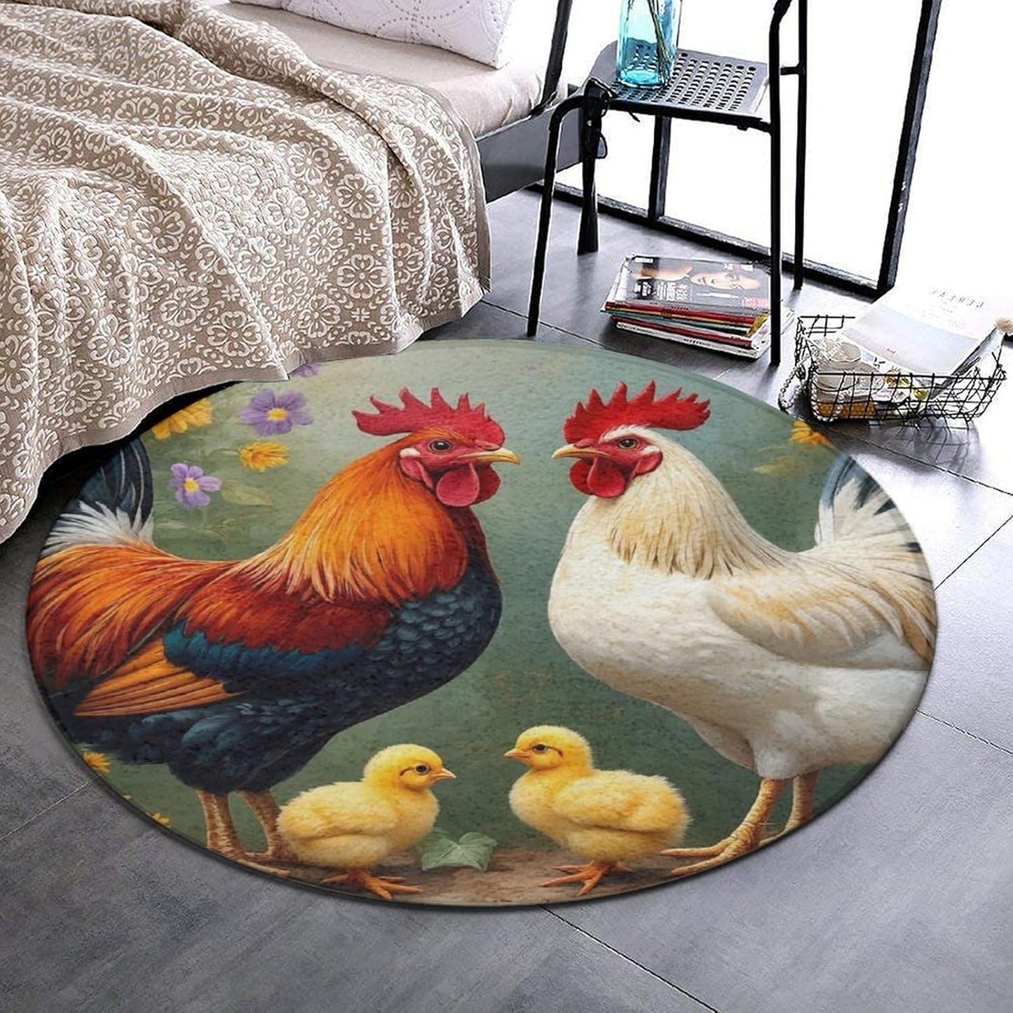 Machine Washable Modern Round Area Rug, Room Sofa Yoga Soft Round Carpet, Home Decor Non Slip Kitchen Office Circle Rug Union Jack Flag UK Mandala Art, 60inch