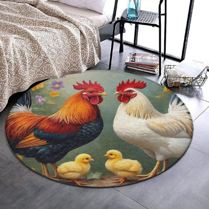 Machine Washable Modern Round Area Rug, Room Sofa Yoga Soft Round Carpet, Home Decor Non Slip Kitchen Office Circle Rug Union Jack Flag UK Mandala Art, 60inch