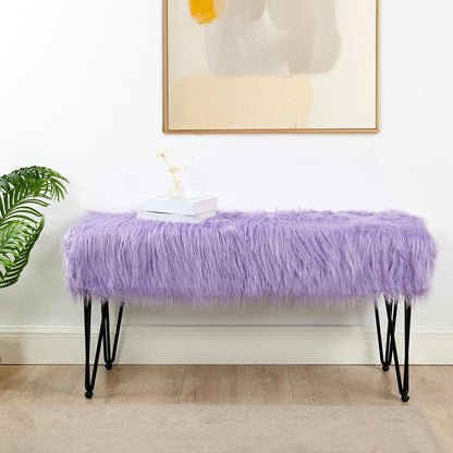 Home Soft Things Green Mongolian Faux Fur Ottoman, Desert Sage, 19'' x 13'' x 17'', Cozy Plush Fluffy Ottoman Foot Rest Stool for Living Room Bedroom Entryway Makeup Bench End of Bed Home Décor