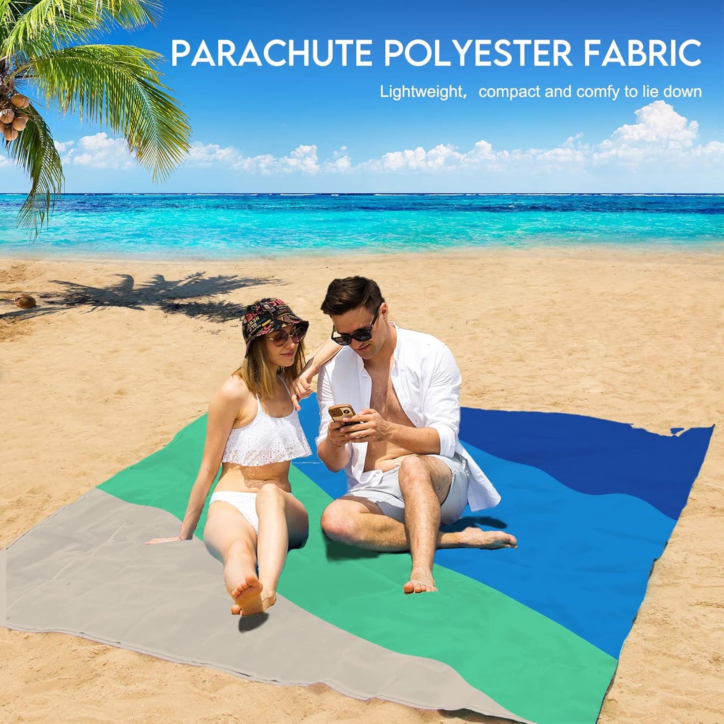 BYDOLL Beach Blanket Waterproof Sandproof Large Sand Free,78''X81''/10'X9' Oversized Sandless Lightweight Blanket Picnic Mat for Beach Travel Camping Hiking with Stakes