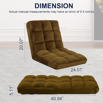 Floor Chair, 24 inches Wide Oversized Velvet Armless Lay Flat Floor seat Padded Meditation Chair with 6 Adjustable Position Ergonomic Comfortable Convenient(LRSF-008-PINK)
