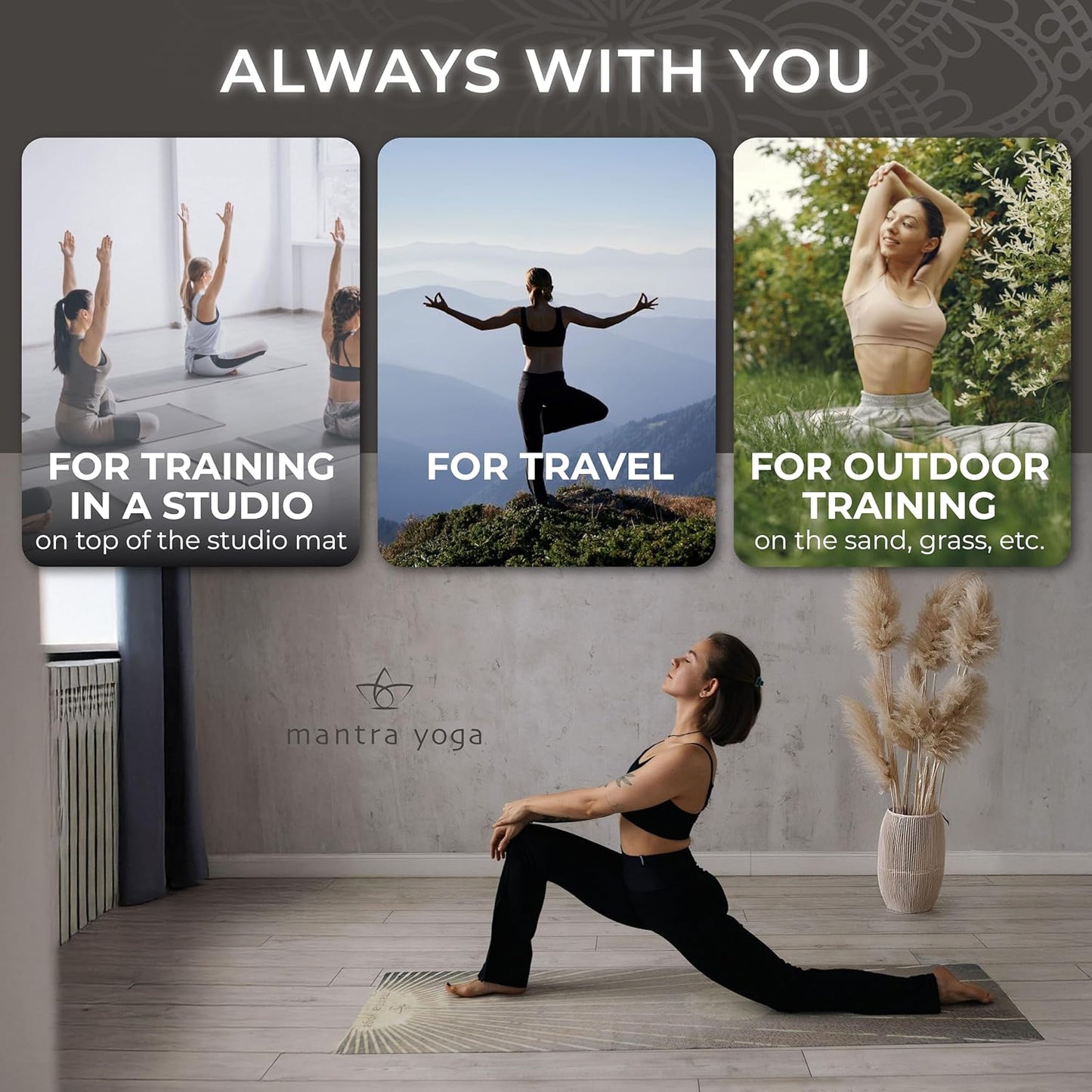 Mantra Yoga Travel PRO 1.5mm with Knee Pad - Foldable Fitness & Exercise Mat with Bag | Lightweight, Compact & Eco-Friendly | Non-Slip & Washable | For All Types of Yoga | 72" L x 24" W | 2.6 lbs