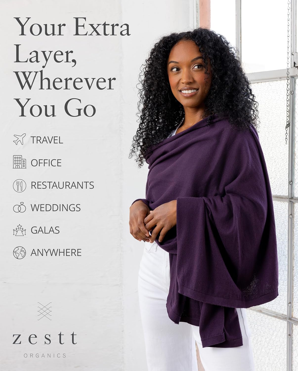 zestt Dreamsoft Travel Scarf, Wrap and Shawl for Women, Organic Cotton