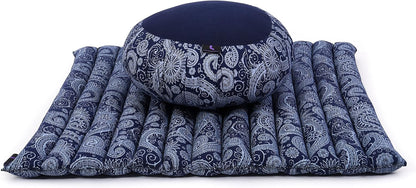 Leewadee Meditation Cushion Set – 1 Round Zafu Meditation Pillow and 1 Square Roll-Up Zabuton Meditation Mat, Pillows Bundle Filled with Kapok