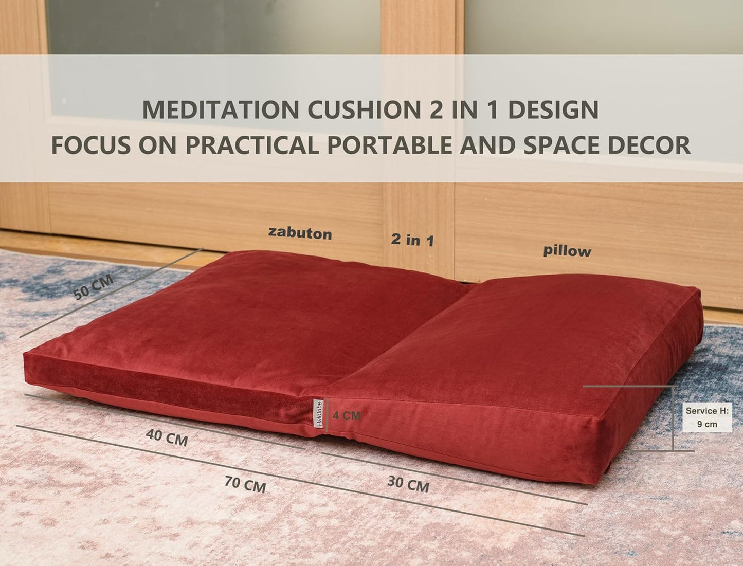 Meditation Cushion,Velvet Meditation Pillow and Zabuton 2-in-1 Portable Design(50 * 70CM). (Dark Gray, Service H：9cm)