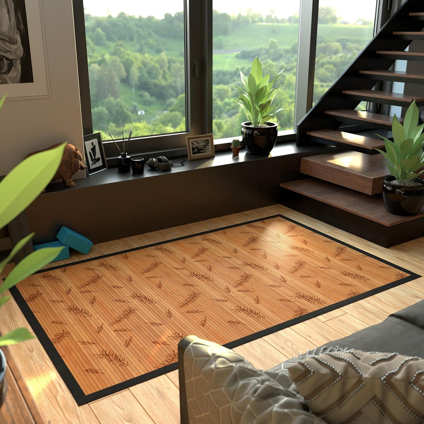 Red Lantern Bamboo Rug - Little Leaf - 4' x 6'