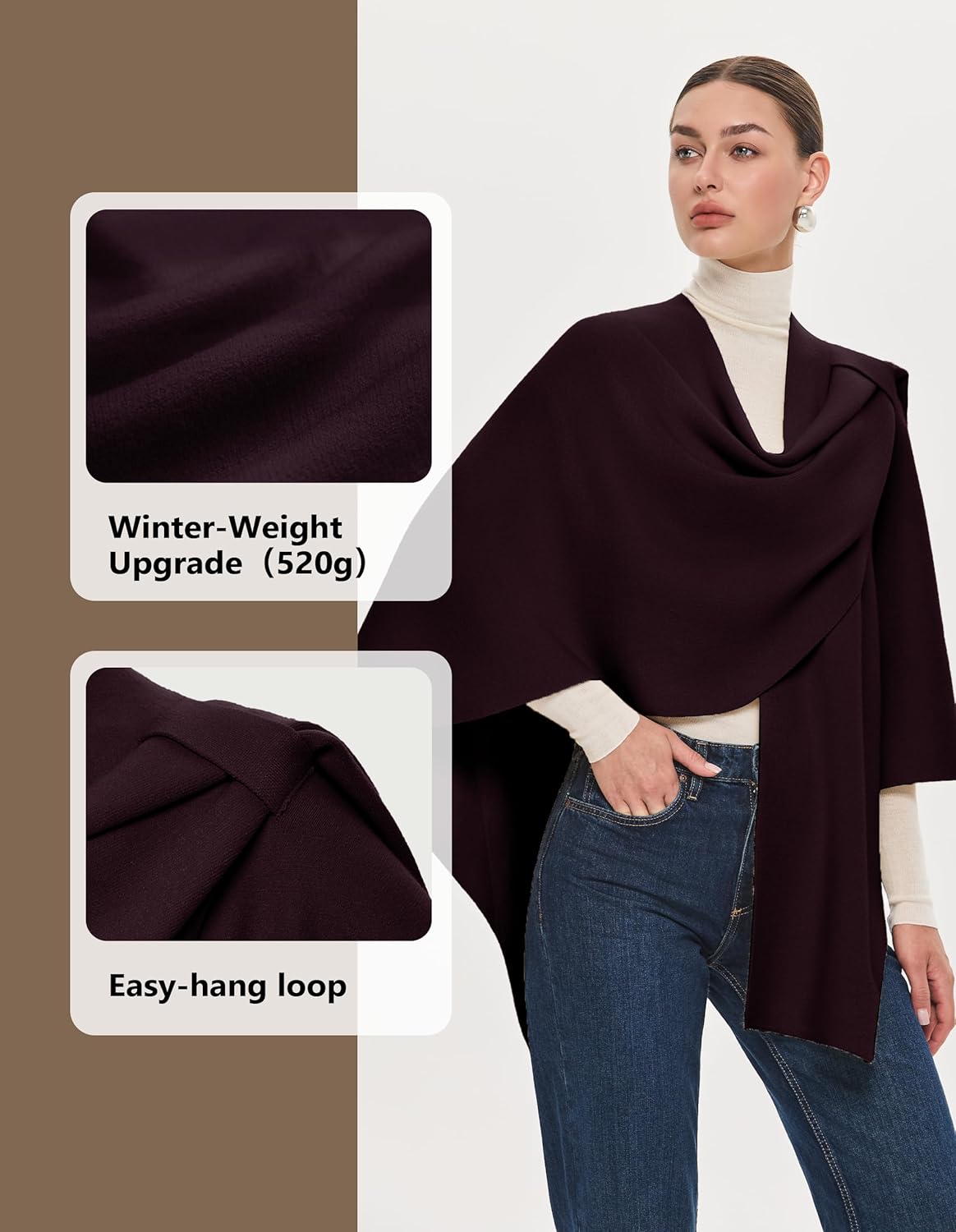 PULI Womens Large Cross Front Poncho Sweater Wrap Topper Knitted Elegant Shawls Cape for Fall Winter