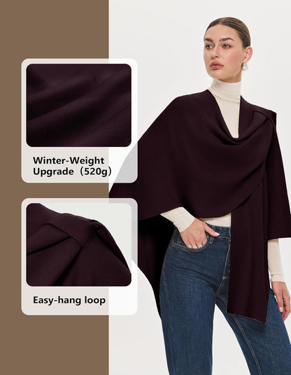 PULI Womens Large Cross Front Poncho Sweater Wrap Topper Knitted Elegant Shawls Cape for Fall Winter