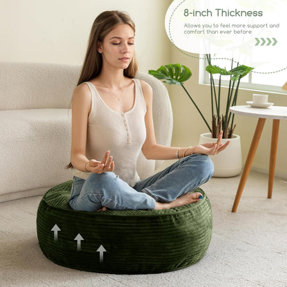HIGOGOGO Floor Pillow Cushion for Adults, Meditation Cushion Pillow, Large Square Floor Sitting, Tufted Corduroy Cover, for Tatami Living Room or Yoga, 22x22 Inch, Dark Grey