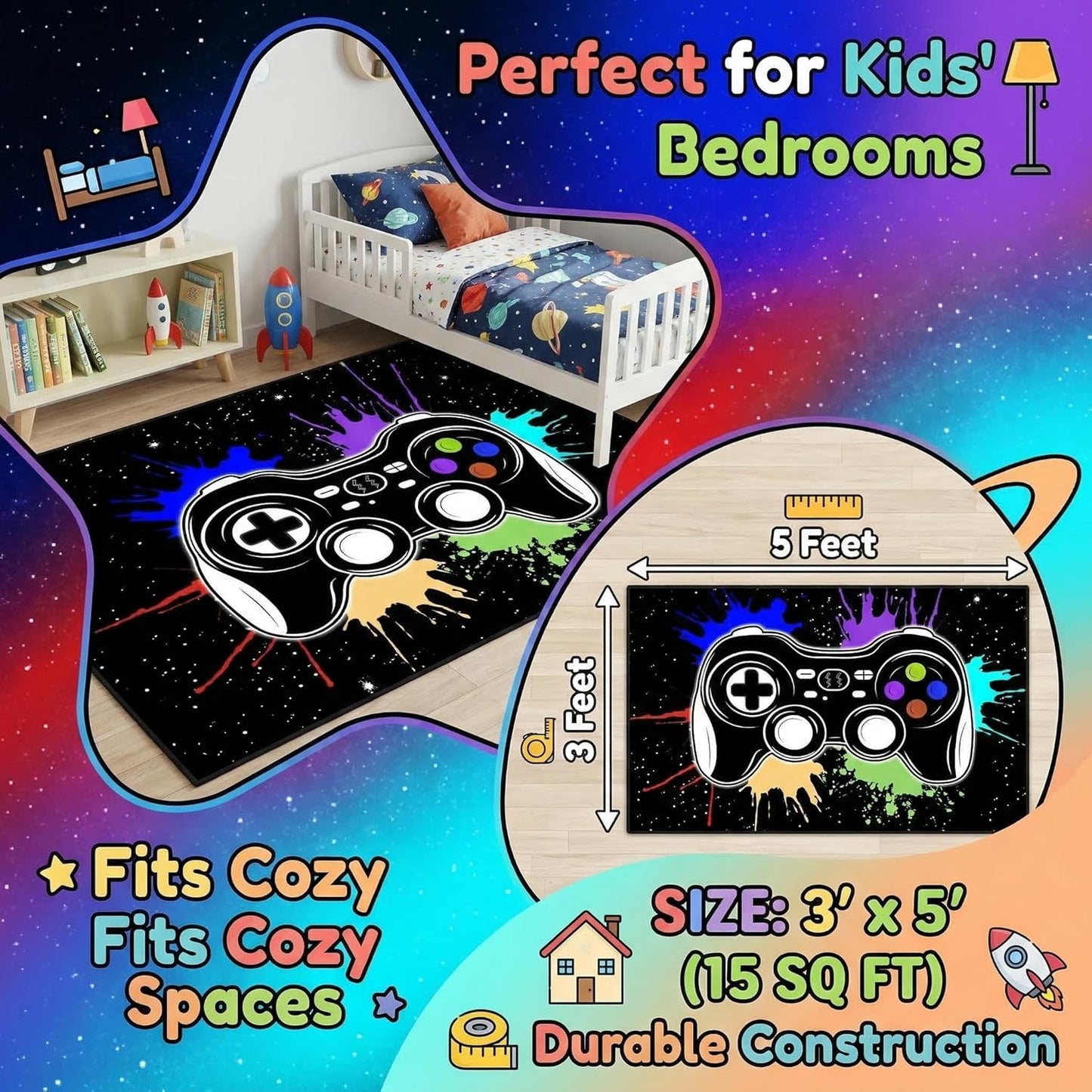 Game Controller Rugs for Bedroom Boys Living Room Gamer Gamepad Red Carpets Floor Mat Player Indoor Mats Gaming Art Design Home Decor Crystal Doormat Yoga Mats 3'x5'
